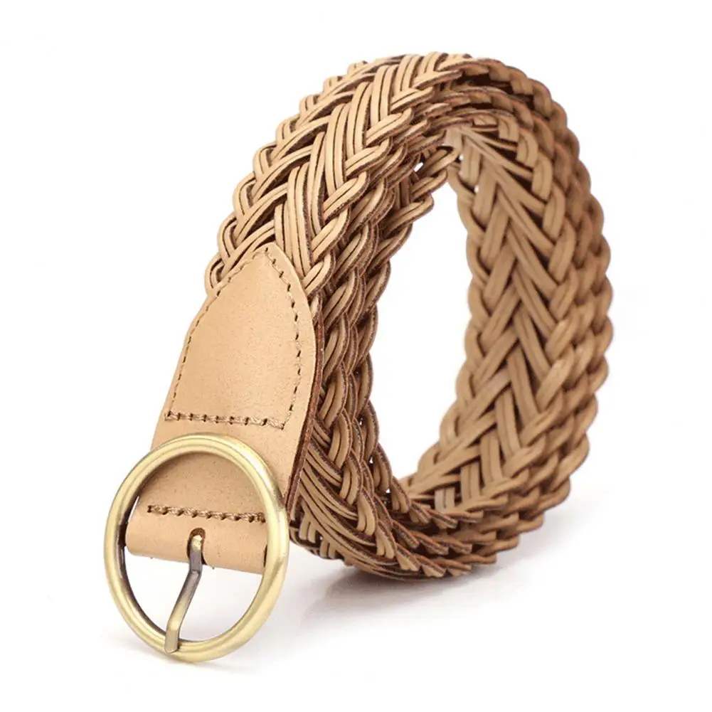 Brede Verstelbare Taille Riem Faux Lederen Handgemaakte Gevlochten Ronde Gesp Riem Kleding Ornament