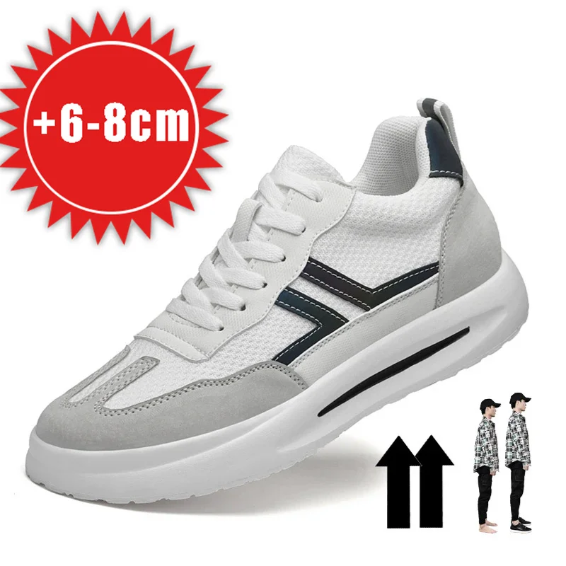 

New 2025 Men Sneakers Elevator Shoes Leather Casual Heightening Shoes for Men 8CM 6CM Insole Increased Lift Tenis Masculino Male