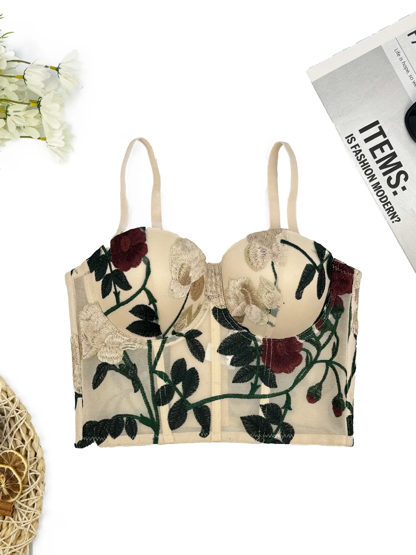 Women High End Fashion Embroidery Bustier Corset Crop Tops To Wear Out High Street Club Party Camisoles Top High Quality