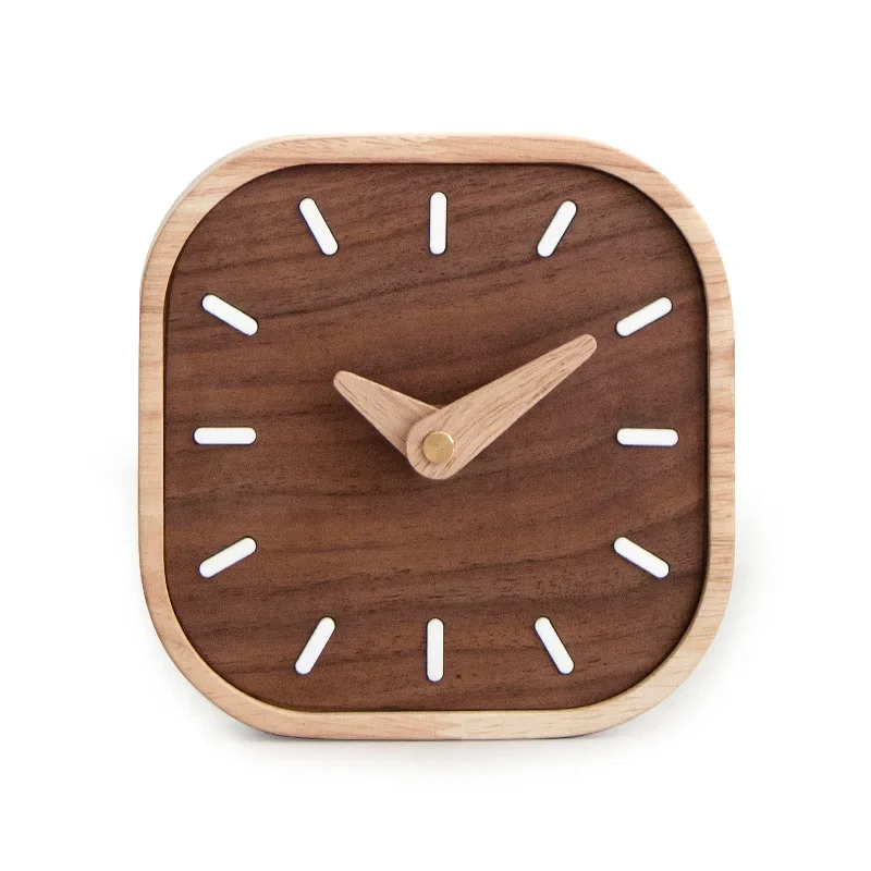Handmade Black Walnut Solid Wood Table Clock, Silent Mini Desktop Clock Nordic Creative Home Office Desk Decor Ornament