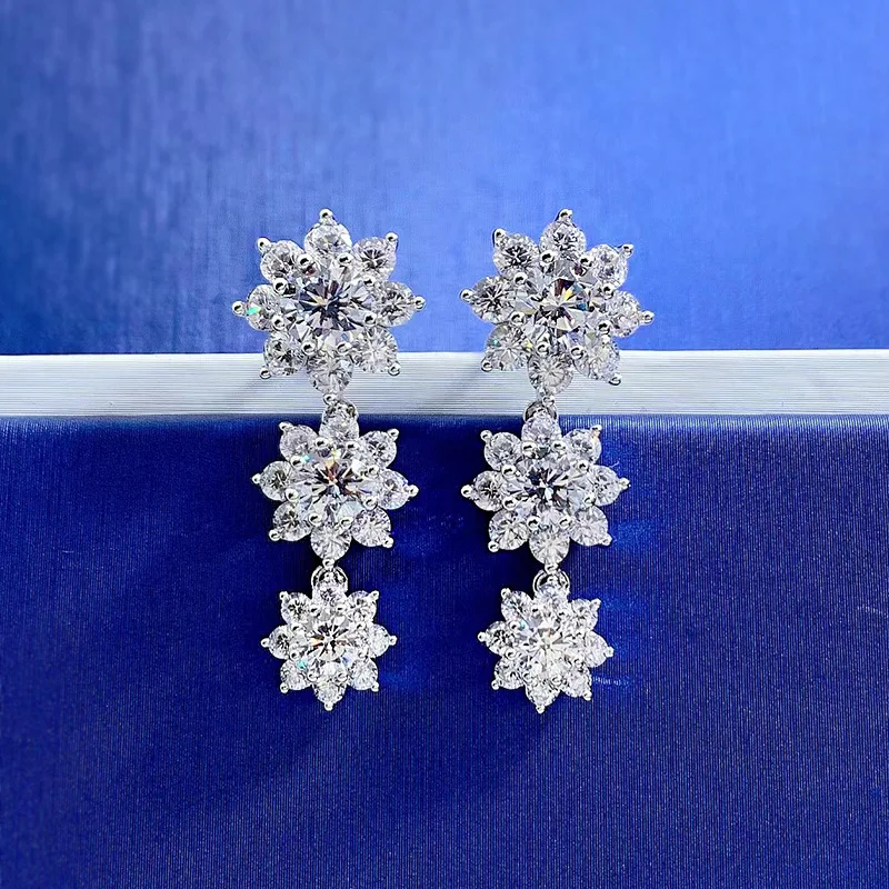 2023 New San Rui Flower Full Diamond Earrings for Women's Earrings Creative Earrings Simple and Stylish Versatile