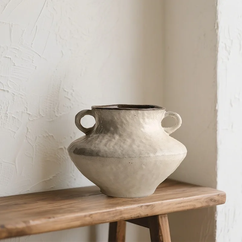New Chinese-style Zen binaural open vase flower pot simple solid color ceramic flower ware for hotel and bed and breakfast