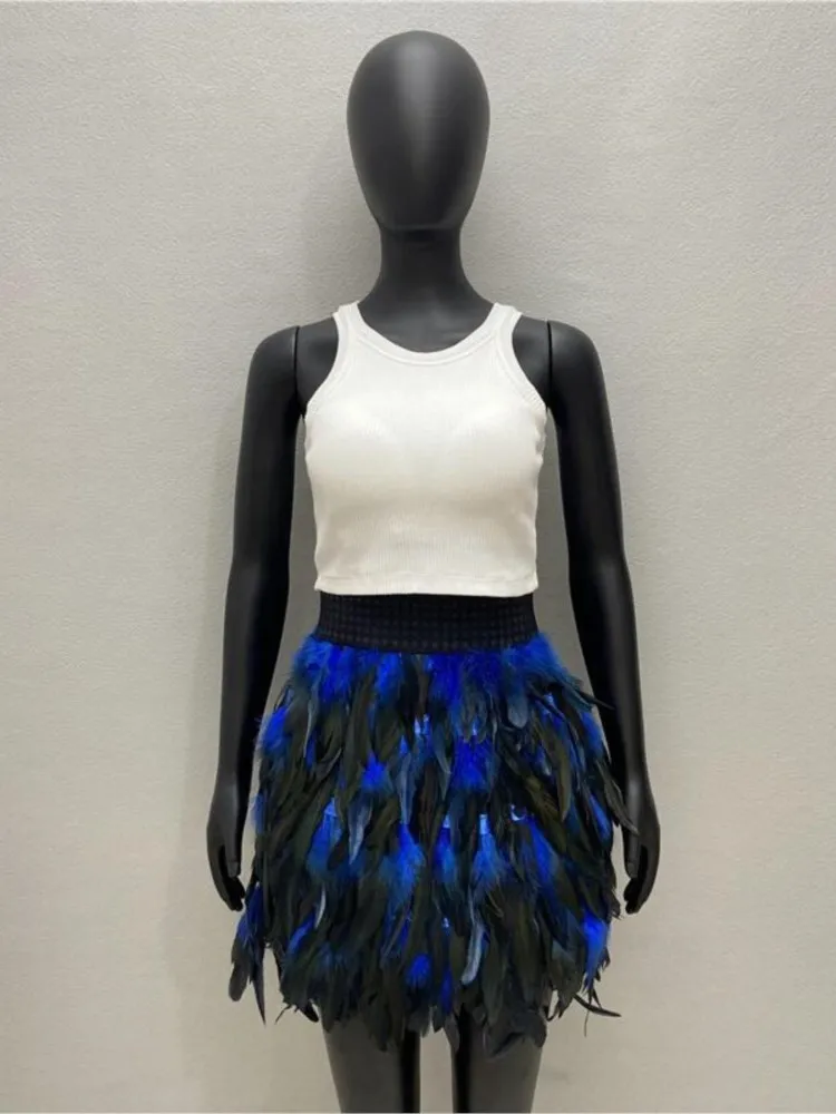 Fashion Colorful Feather Skirt Women's Carnival Dance Performance Female Feather Short Skirt Versatile Casual Street Skirt 2026