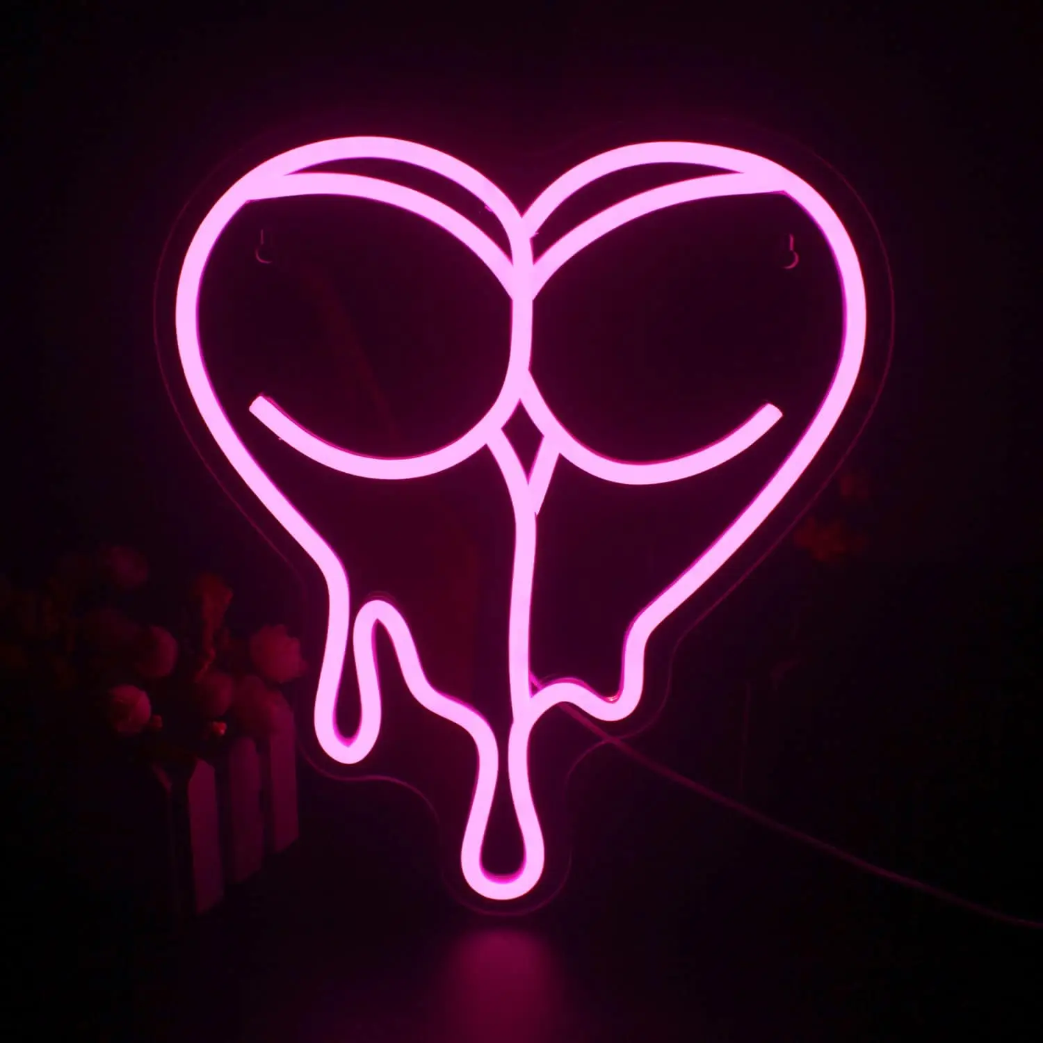 

Pink Heart Shaped Booty LED Neon Sign USB Powered Dimmable for Bedroom Wall Decor Unique Gift for Her Sexy Home Decor Lighting