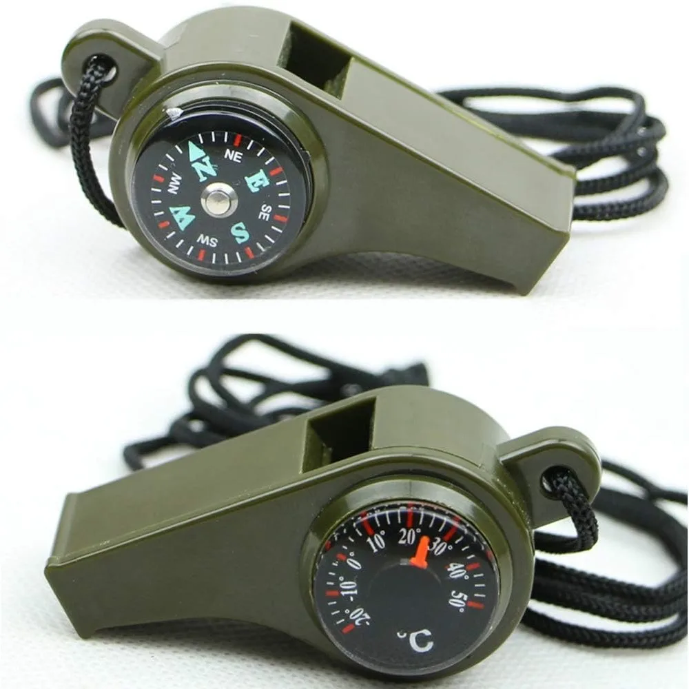 2/4 Pcs 3-in-1 Emergency Survival Whistle with Compass & Thermometer, Loud Safety Whistle with Neck Lanyard for Hiking, Camping