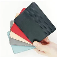 Portatarjetas de identificación de cuero Pu, cartera delgada con múltiples ranuras de Color caramelo para mujeres y hombres, funda para tarjetas de visita, 1 ud.
