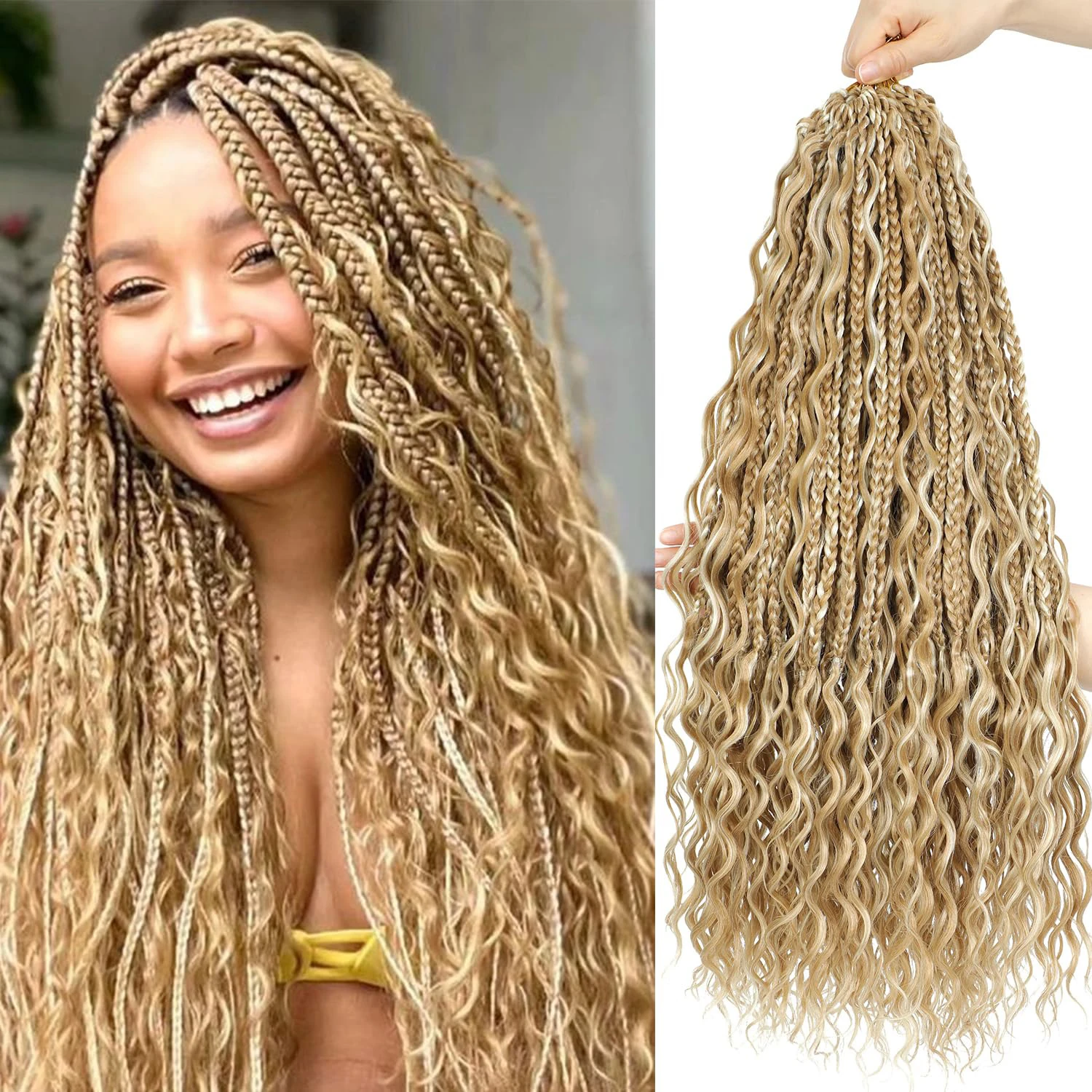 

Goddess Bohemian Box Braids Вязаные крючком волосы 1-7 упаковок 18/24 дюйма Вязаные крючком косы в стиле бохо для чернокожих женщин Синтетические плетения волос
