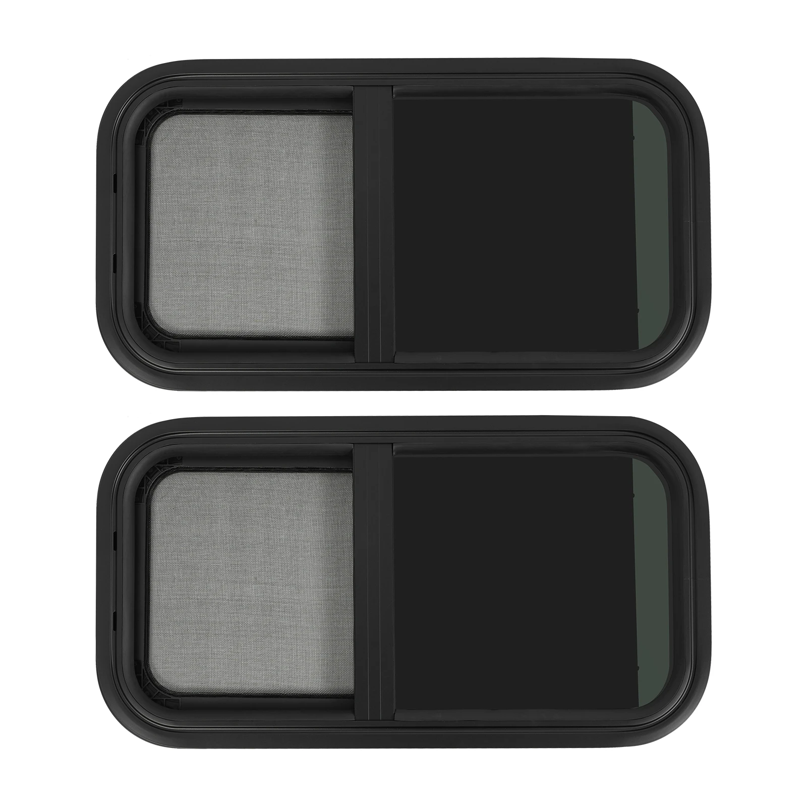 قطعتان من نوافذ RV، نافذة جانبية RV مع حلقة زخرفة، نافذة منزلق عمودية RV، للتخييم والقوافل والمقطورات، أسود، 12 بوصة عرض × 24 بوصة ارتفاع #2