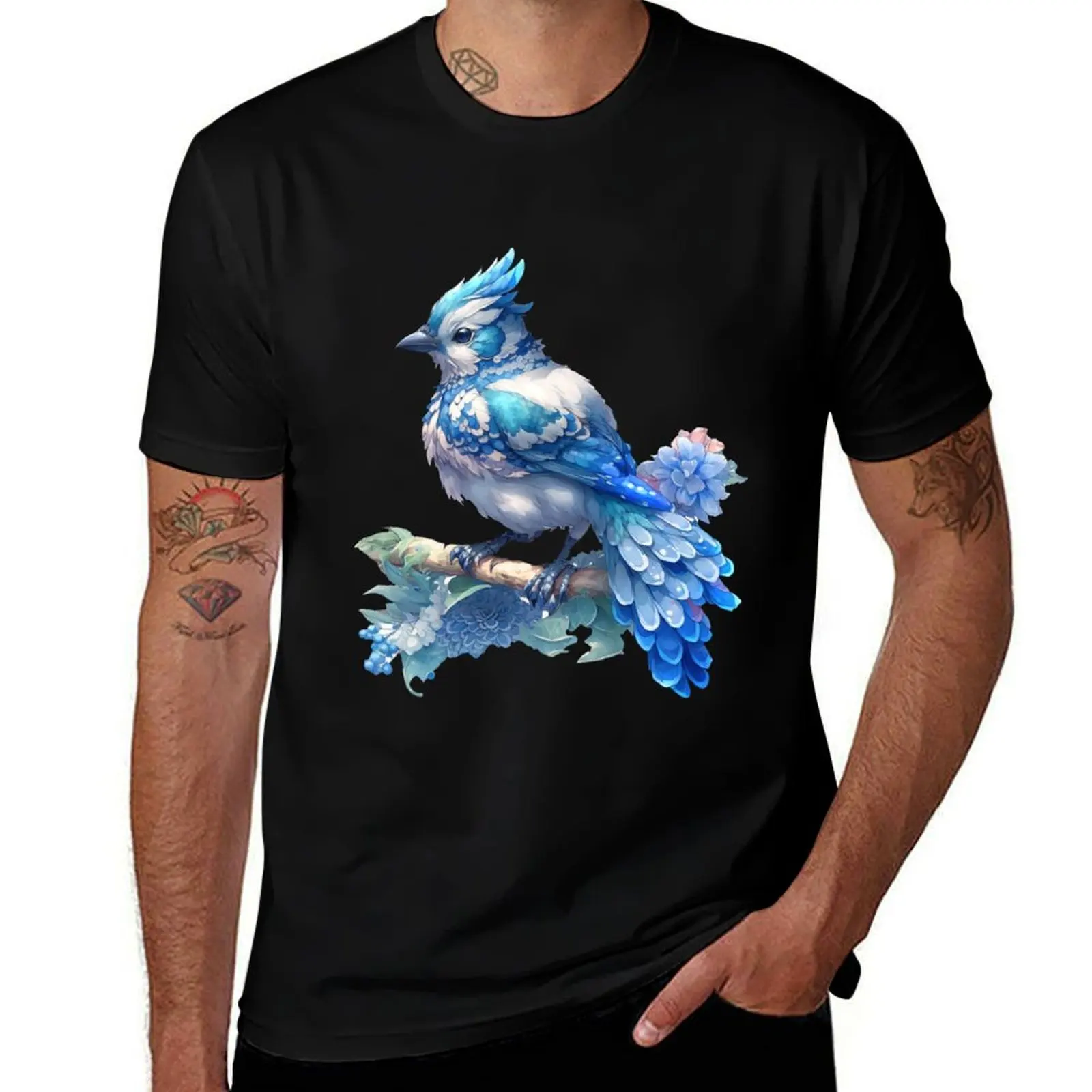 blue bird T-Shirt Casual Street Style Short Sleeve Tee T-Shirt