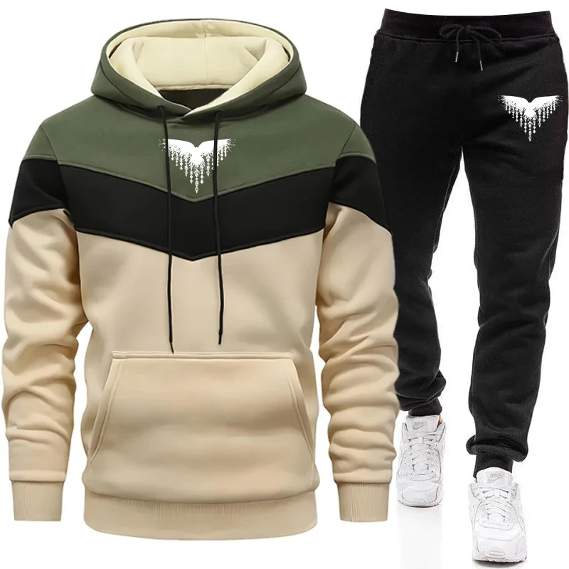 

Autumn Winter Mens Tracksuit Print Casual Single Piece Tricolor Sweatshirts Sweatpants Office Man Clothing Quality Hoodie Pants