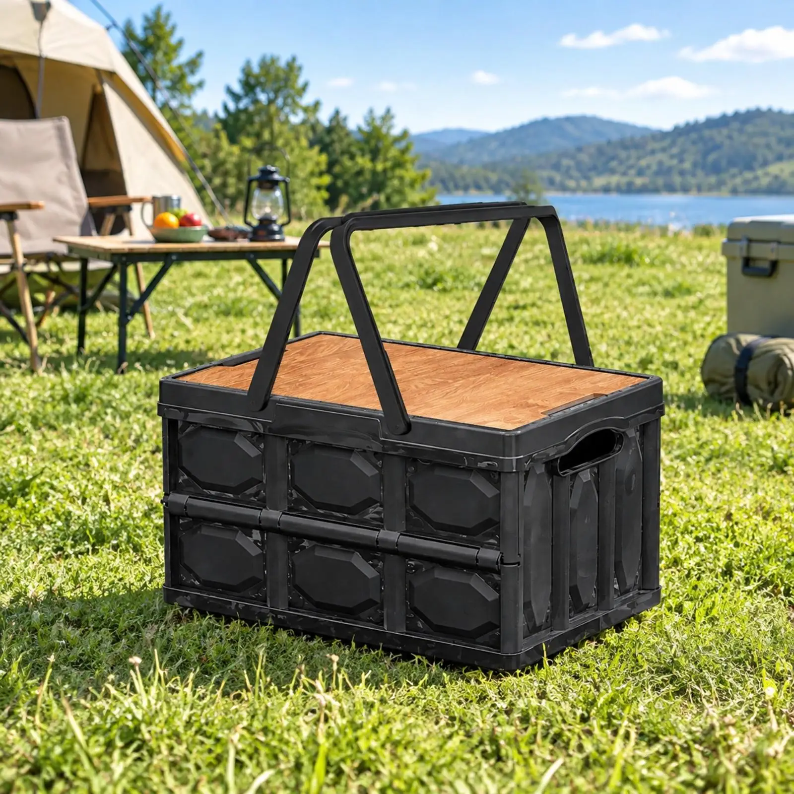 Compact Foldable Table Storage Bin for Outdoor Adventures Vehicle Storage PP Material Hinged Top Collapsible Container