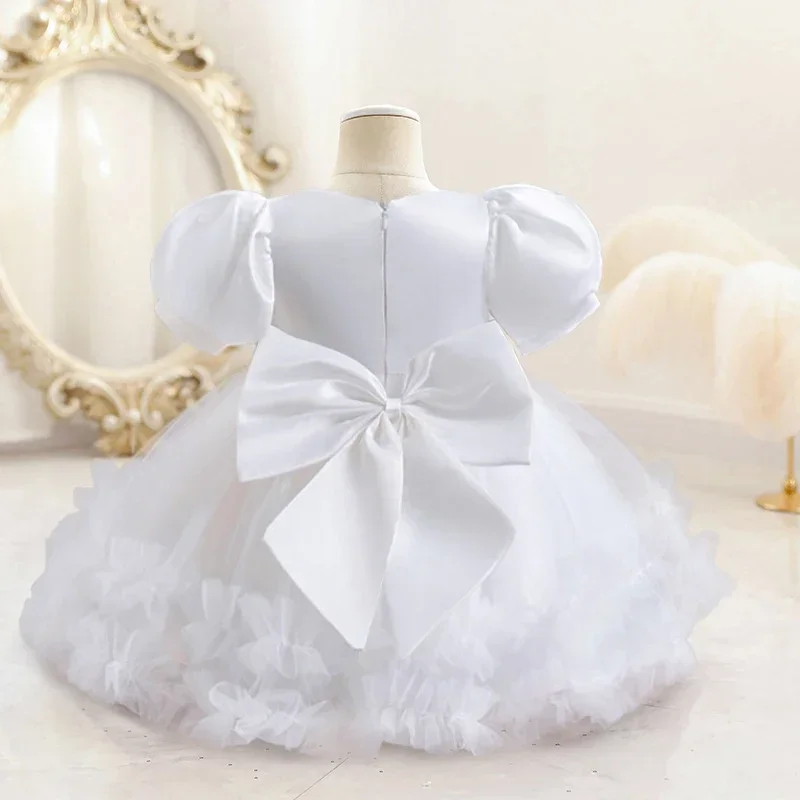 Bowknot Birthday Party Dress for Girl Puff Sleeve Elegant Kids Appliques Princess Dress Sequins Wedding Holiday Baby Girls Dress