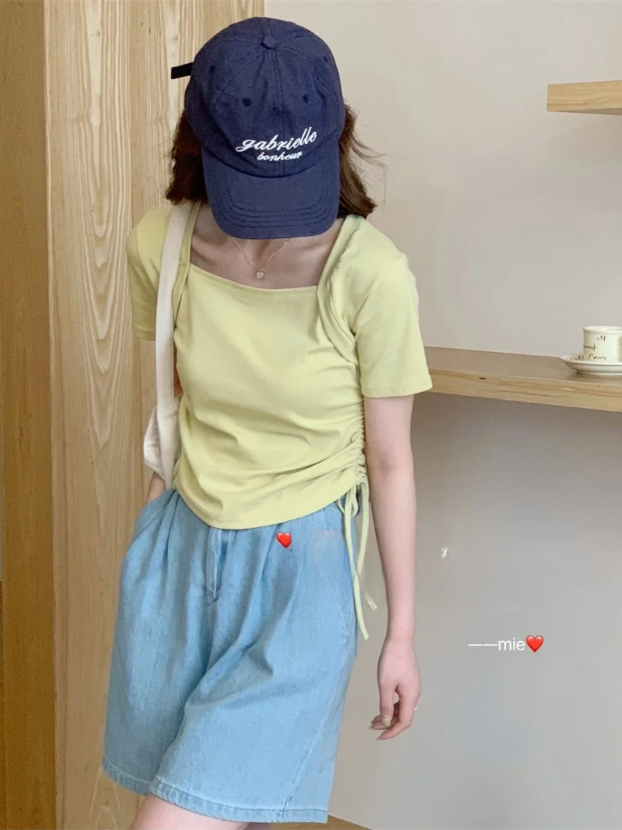 เสื้อยืดผู้หญิง แขนยาว ผูกโบว์ สีพื้น เรียบง่าย สไตล์ลำลอง สำหรับฤดูร้อน คอกลม ความยาวอื่นๆ 00%