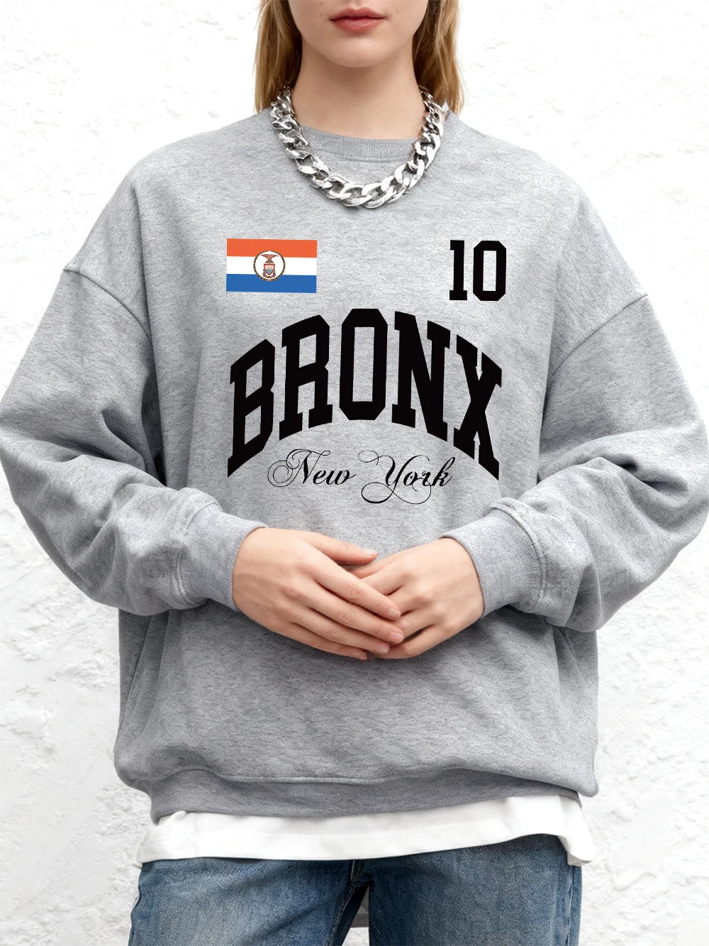 برونكس نيويورك العلم الطباعة البلوز المرأة الشتاء Crewneck هوديس فضفاض عداء ببطء البلوز عادية الصوف الدافئة الملابس النسائية