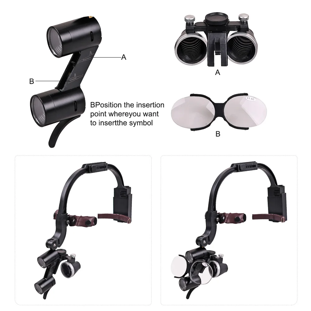 ELIJAH Dental LED 5W Lampada frontale 2.5X 3.5X Dentisit Faro chirurgico Ingrandimento Binoculare Lenti di ingrandimento Laboratorio Odontoiatria