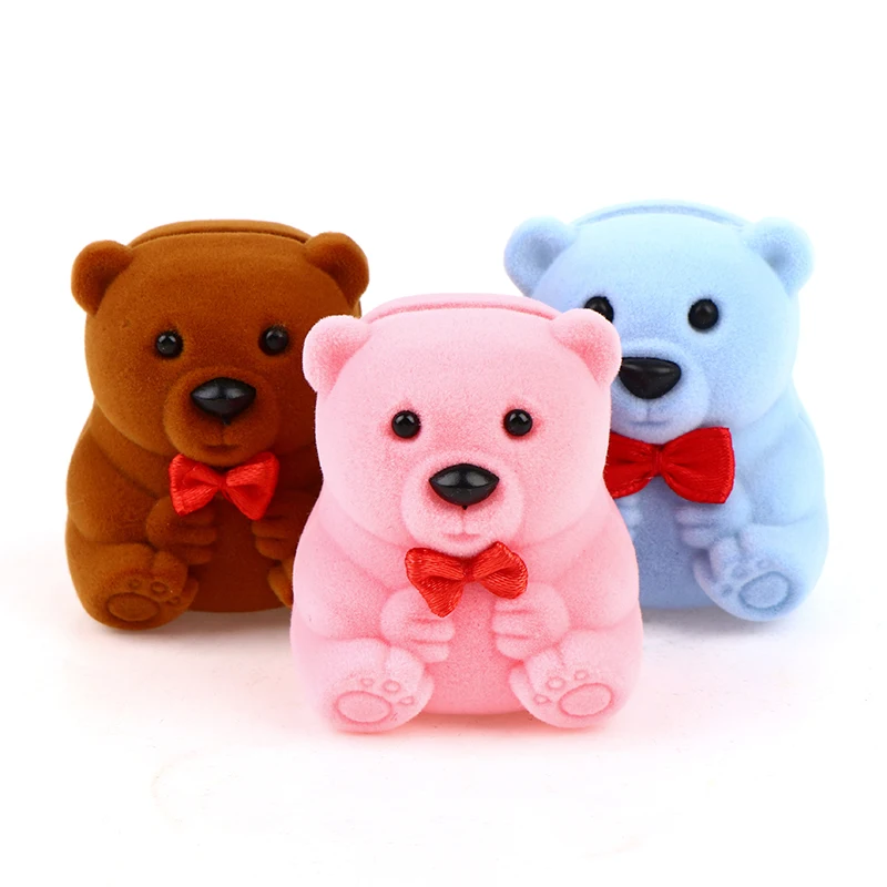 1PC Lovely Velvet Gift Box Cute Bear Jewelry Box Wedding Ring Box Necklace Ring Case Earrings Holder For Jewelry Display