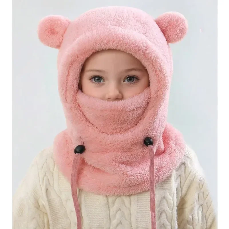 4-8year Children's Hat for Autumn Winter Warm Cute Ears Cold Proof Hat Scarf Integrated Face Protection and Face Covering