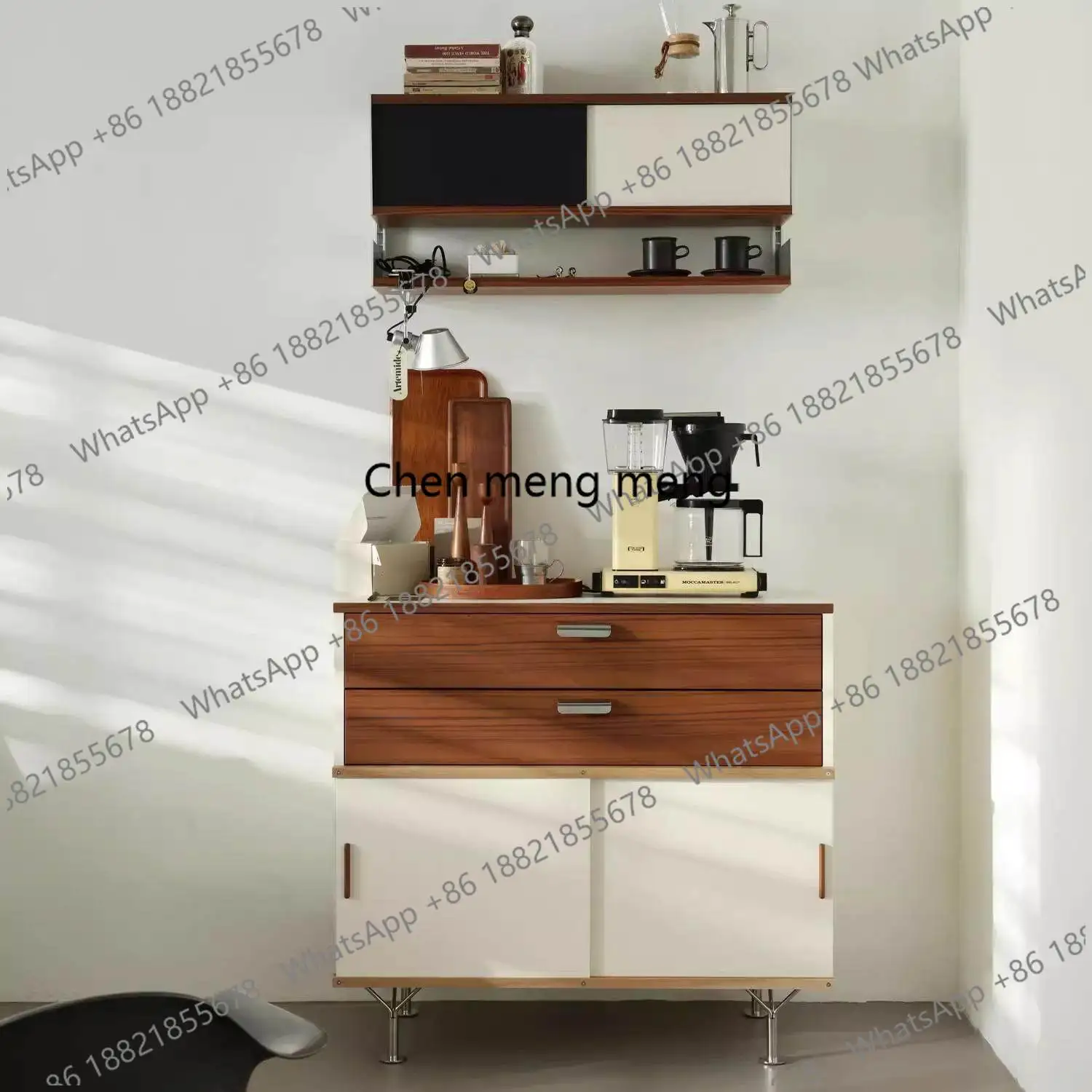 

Medieval Bauhaus color matching side cabinet small apartment sliding door storage storage entrance cabinet