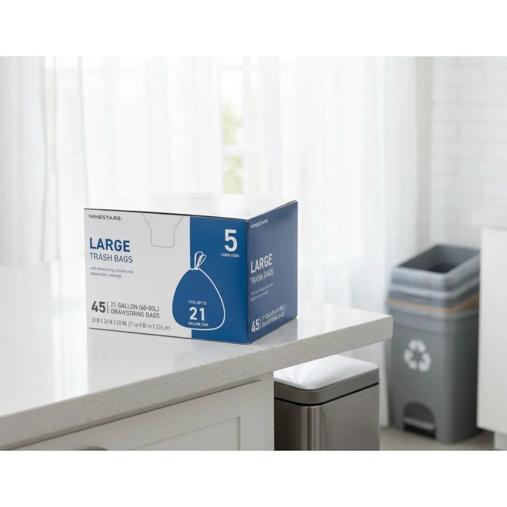 

Extra Strong White Drawstring Trash Bags, 21 Gallon Capacity, 90 Count for Heavy-Duty Use