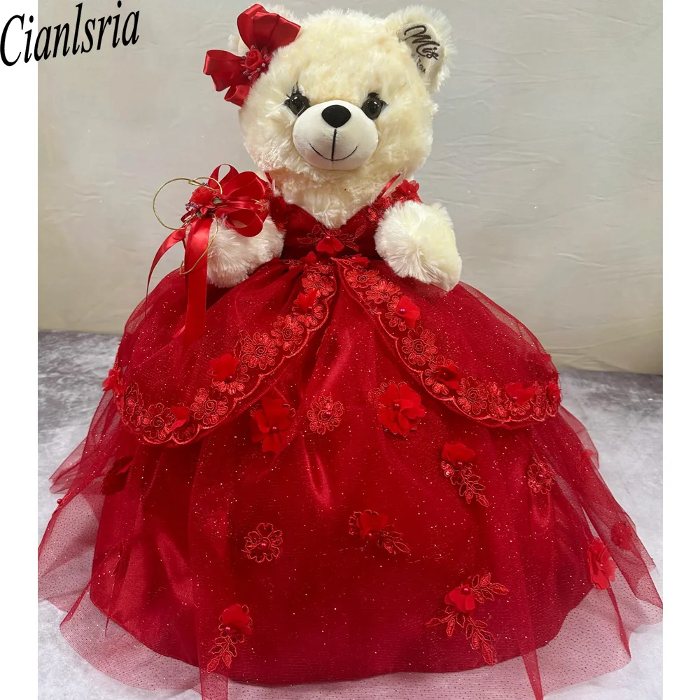 Personalized Quinceanera Teddy Bear Dresses 3D Floral  Custom Make Infany Mini Quinceanera Dress customsized