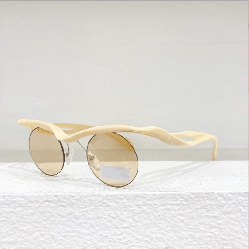 2025 Modern charm half frame round sunglasses for women retro porcelain white cat-eye glasses for both sexes sunscreen