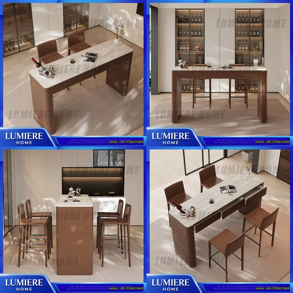 

Французский винтажный барный стол из седельной кожи, современный минималистичный журнальный столик из мрамора для гостиной, элитный офисный консольный стол