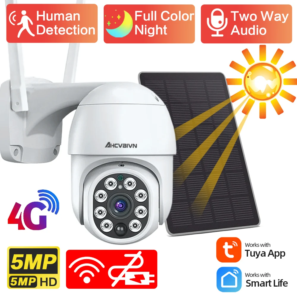 camera de seguranca cctv outdoor smart ptz solar panel 5mp 4g cartao sim deteccao humana bateria suspensao longa video surveillance tuya 01