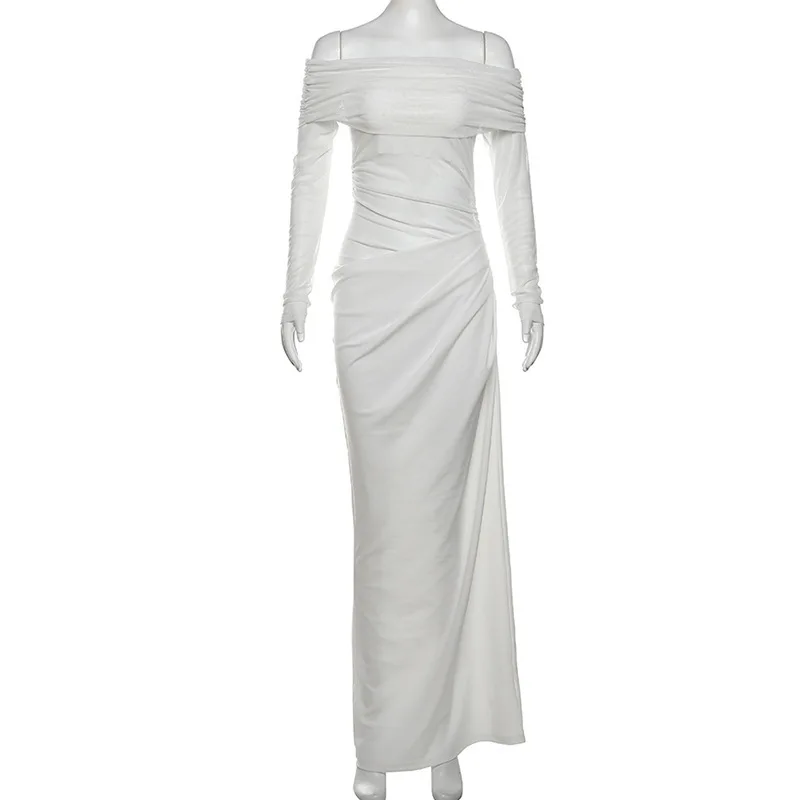 2025年春新作 レディース セクシー スパイスガール ワンワードカラー チュール ホロードレス ワンピース 欧米風