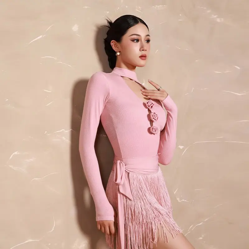 

Senior Comfortable Slim Long-sleeved Jumpsuit Female Latin Dance Clothes Adult Practice Special Gear Top Practice Dance Clothes！