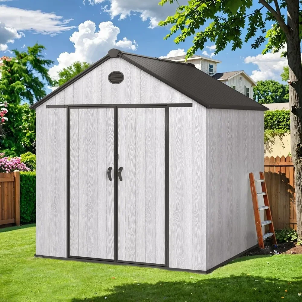 

8 * 8 FT Resin Storage Shed, Foldable Panels, Easy To Install, with Lockable Doors & Vents, for Storing Gardening Storages, Shed