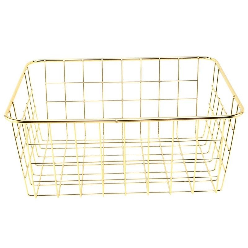 

4X Nordic Style Metal Wire Storage Basket Cosmetic Organizer Holder Office Desk Toiletry Collection Bathroom Shelf-Gold