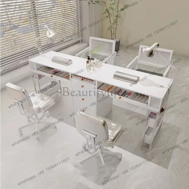 FG Storage Profesional Nail Desk Minimalist Rectangular Aesthetic Trendy Nail Table French White Table Onglerie Salon Furniture