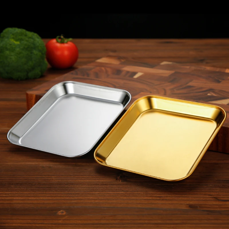 Square Stainless Steel Snack Dish Food Tray Storage Organizer Buffet Presentation Fruit Vegetable Plates Kitchen Accessories