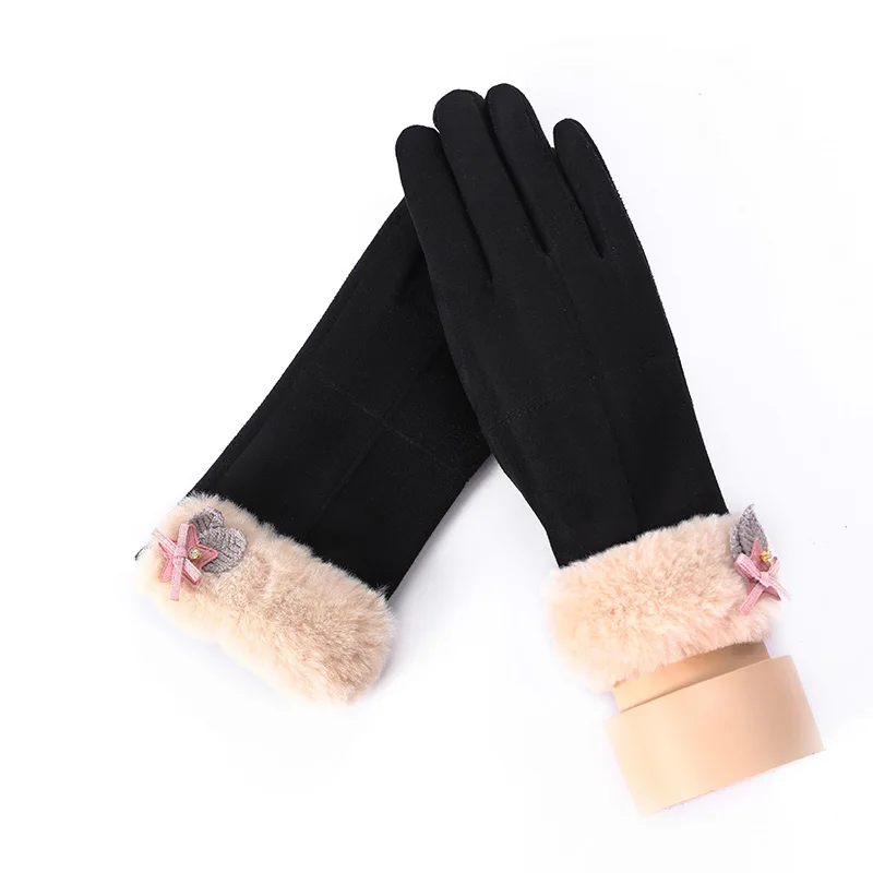 

Зимние женские однослойные плюшевые теплые кашемировые варежки на запястье с длинными пальцами, женские замшевые кожаные перчатки для вождения с сенсорным экраном 82A