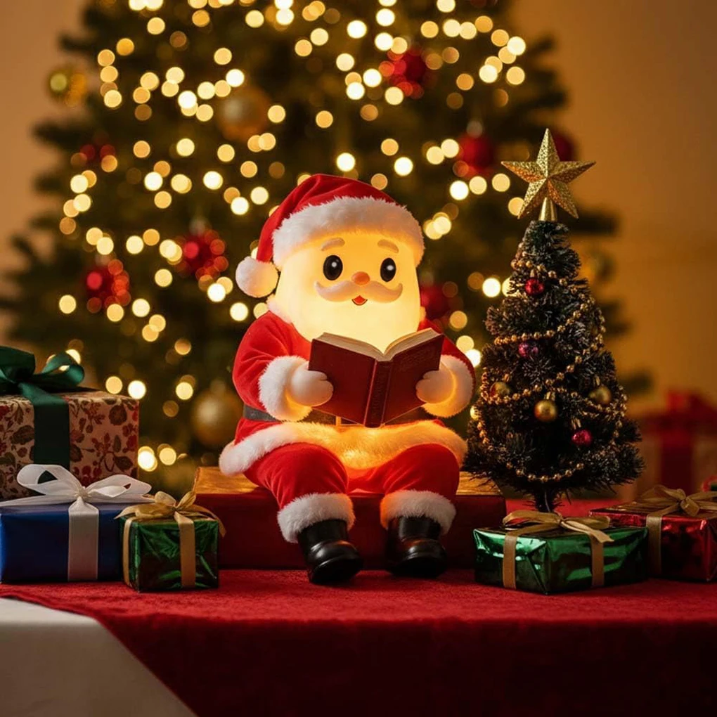Resin Vintage Christmas Santa Reading Lamp Battery Operated Bedside Decorative Light Santa Claus Reading Style