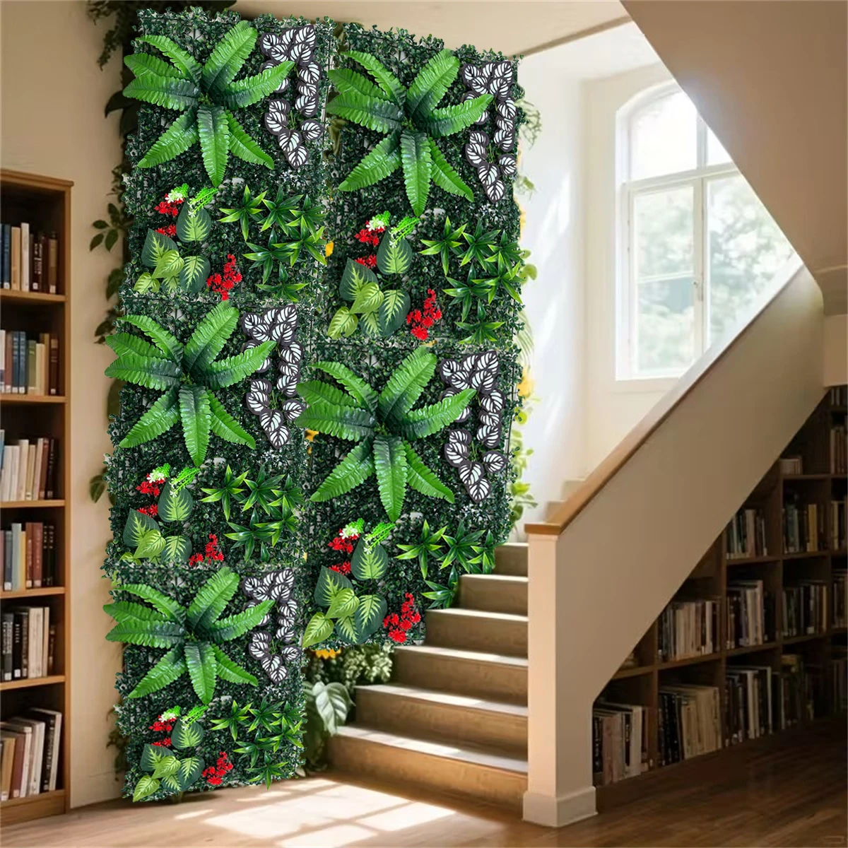 Mur de plantes artificielles pour décoration extérieure, panneau de décoration de plantes murales intérieures avec plantes simulées, 1 pièce
