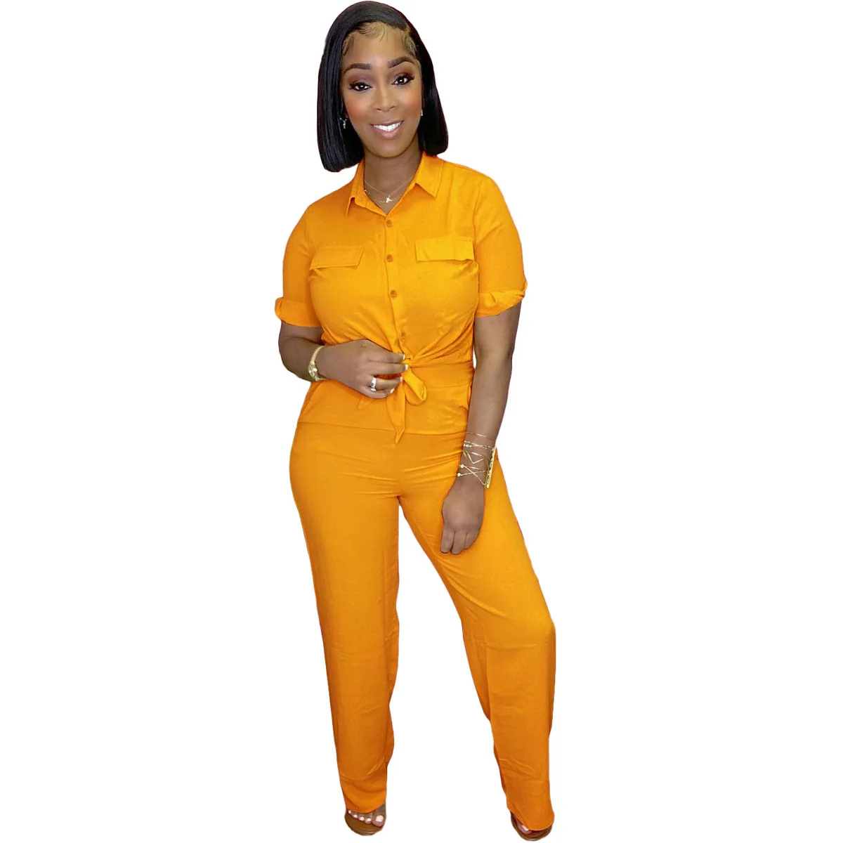 

African Clothes Women 2 Piece Set Shirt Tops And Pants Suit Summer New Fashion Solid Casual Dashiki African Clothing Outfits Set