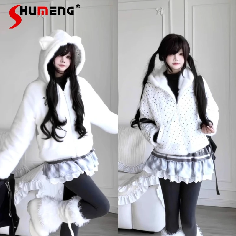 

Original Subculture Japanese Girls Kawaii Plush Warm Jacket Winter New Student Polka Dot Print Y2K Down Parkas Women Jackets
