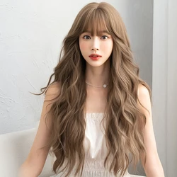 NAMM Routine Wig Heat Resistant Synthetic Body Wave Light Brown Wig For Women High Density Loose Brown Hair Wigs with Bangs