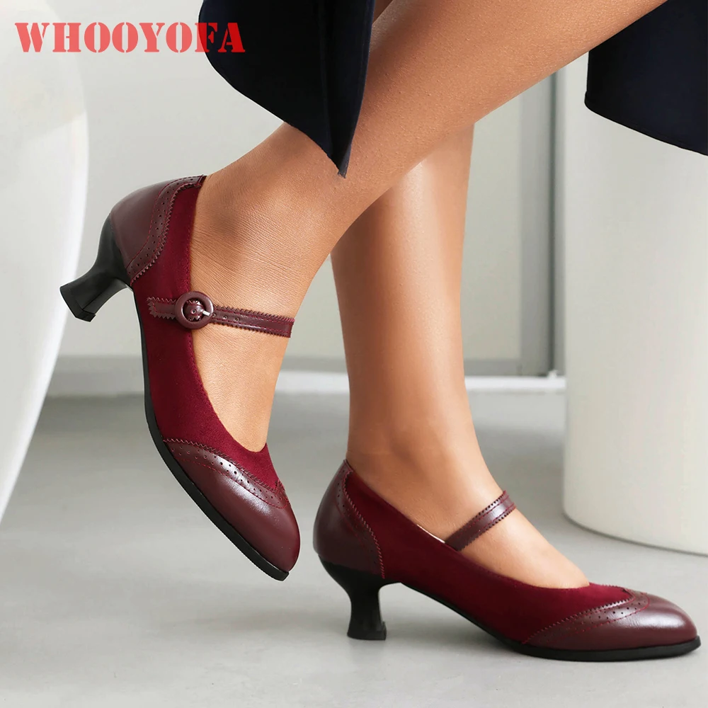 

2026 New Spring Leisure Wine Red Black Women Pumps Round Toe Med Heels Lady Casual Shoes Plus Big Size 11 43 45 48
