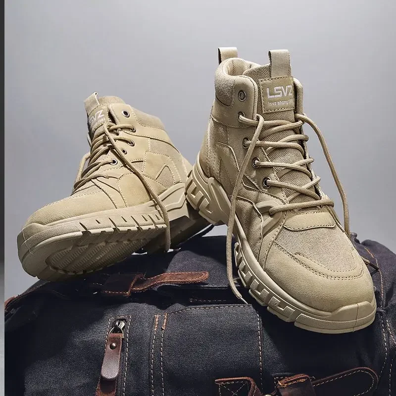 New Arrival Autumn Solid Color Mid Calf High Top Work Boots Trendy Versatile Stylish Men's Outdoor Sports Locomotive Shoes