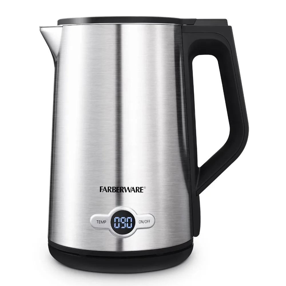 

Farberware 1.7 Liter Electric Kettle, Double Wall Stainless Steel and Black