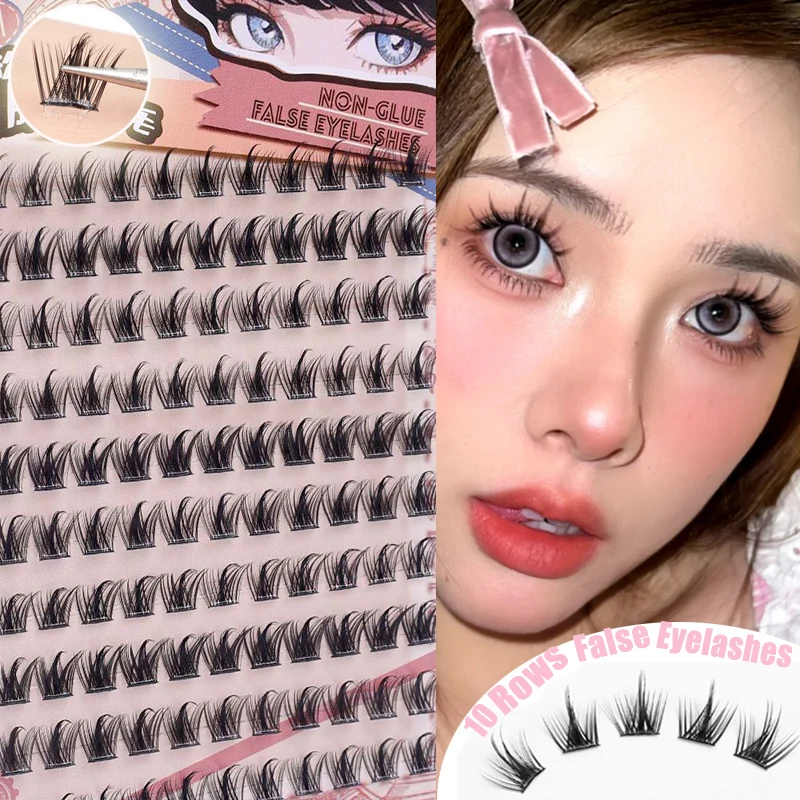 5D Self-adhesive False Eyelashes No Glue Needed 7/10/12mm Manga Cluster Cat Eyelash Lasting Natural Eyelashes Extension Makeup