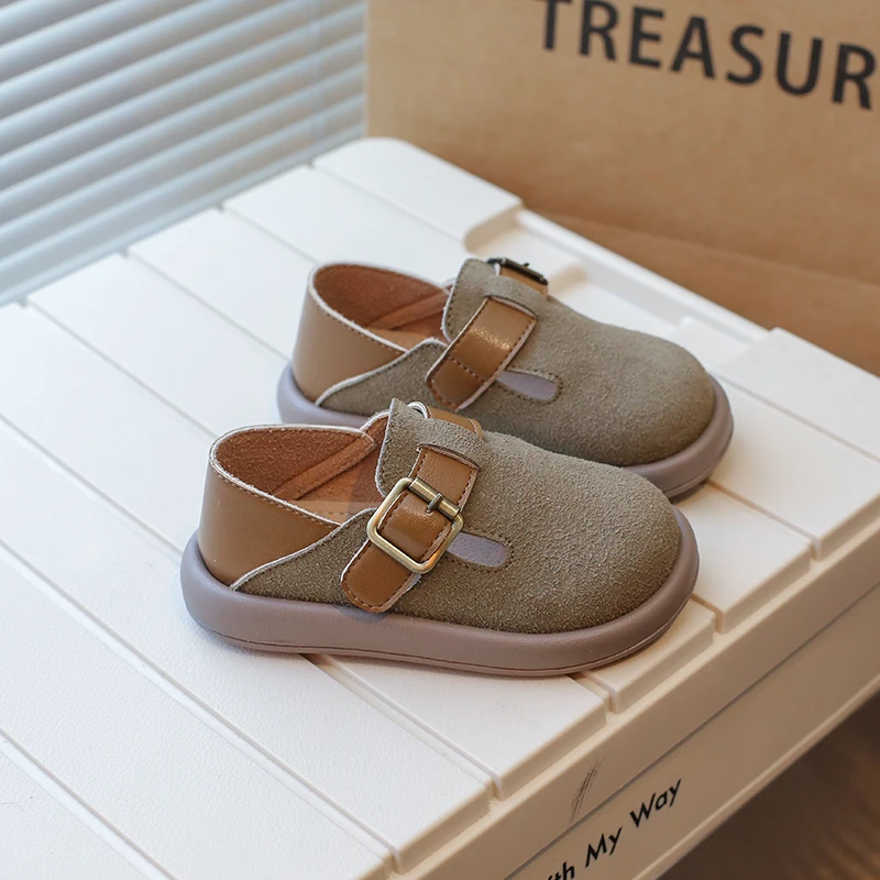 2024 New Boys Casual Shoes Children Fashion Buckle Round-toe Britain Style Girls Loafers Versatile Breatheable Kids Unisex Shoe