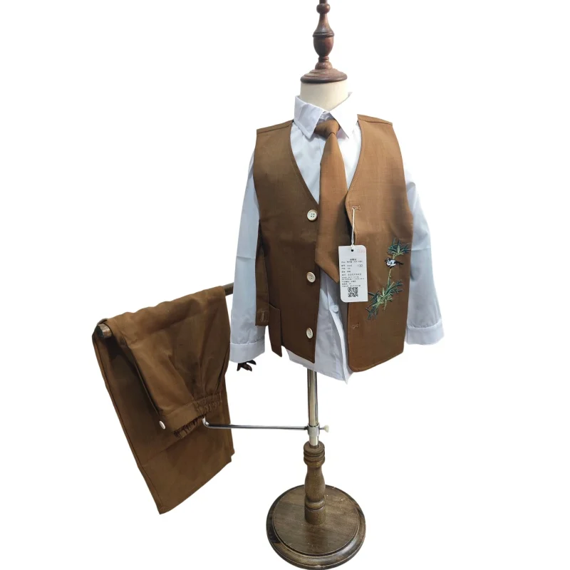 Boys' suits New Chinese Style Embroidered Vest Sets Children's Host Piano Recitation Performance Clothes Flower Girl Dresses