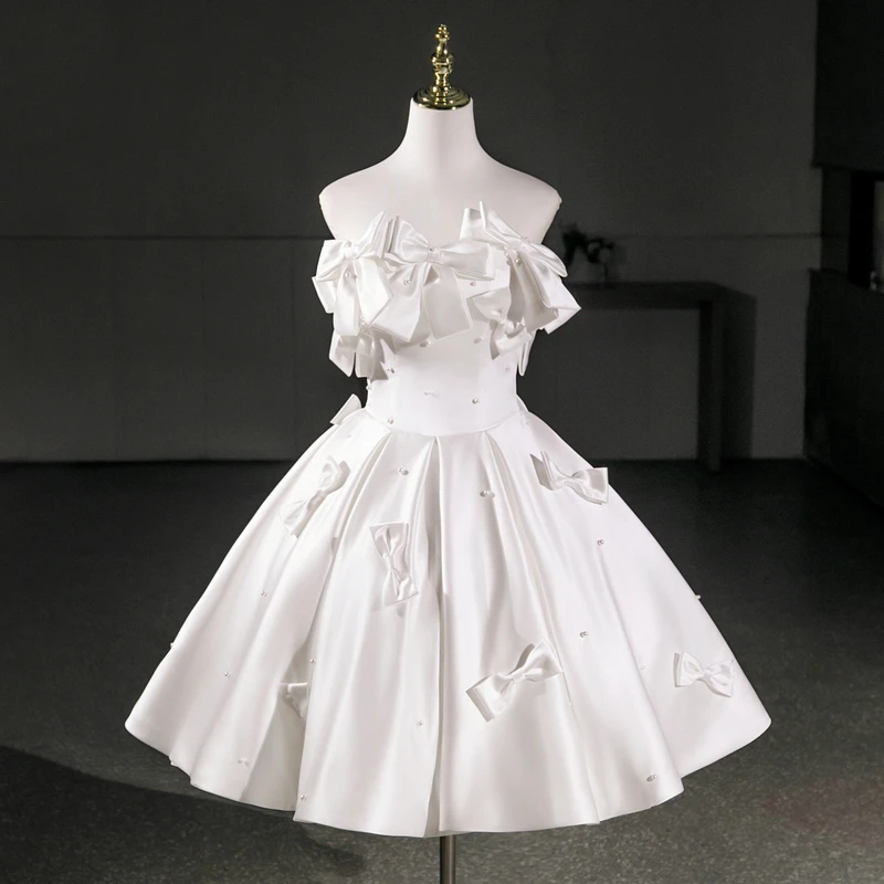 

Mini Quinceanera Dresses Ball Gown Short Strapless Party Dress With Bow Tie Elegant Prom Gown 15 Year Old Dress Customized