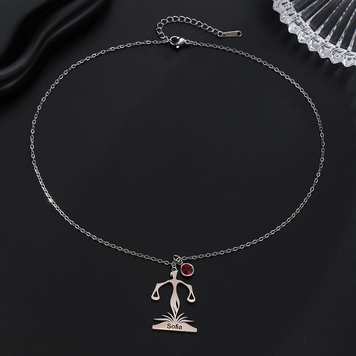 Custom Name Stainless Steel Justice Goddess Diamond Necklace Women's Fashion Pendant Necklace