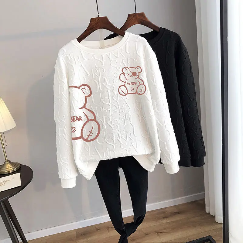 Disney 2023 Anime Fashion Bear Print Loose Sweatshirt Spring Autumn Cartoon Pullover Top Clothing