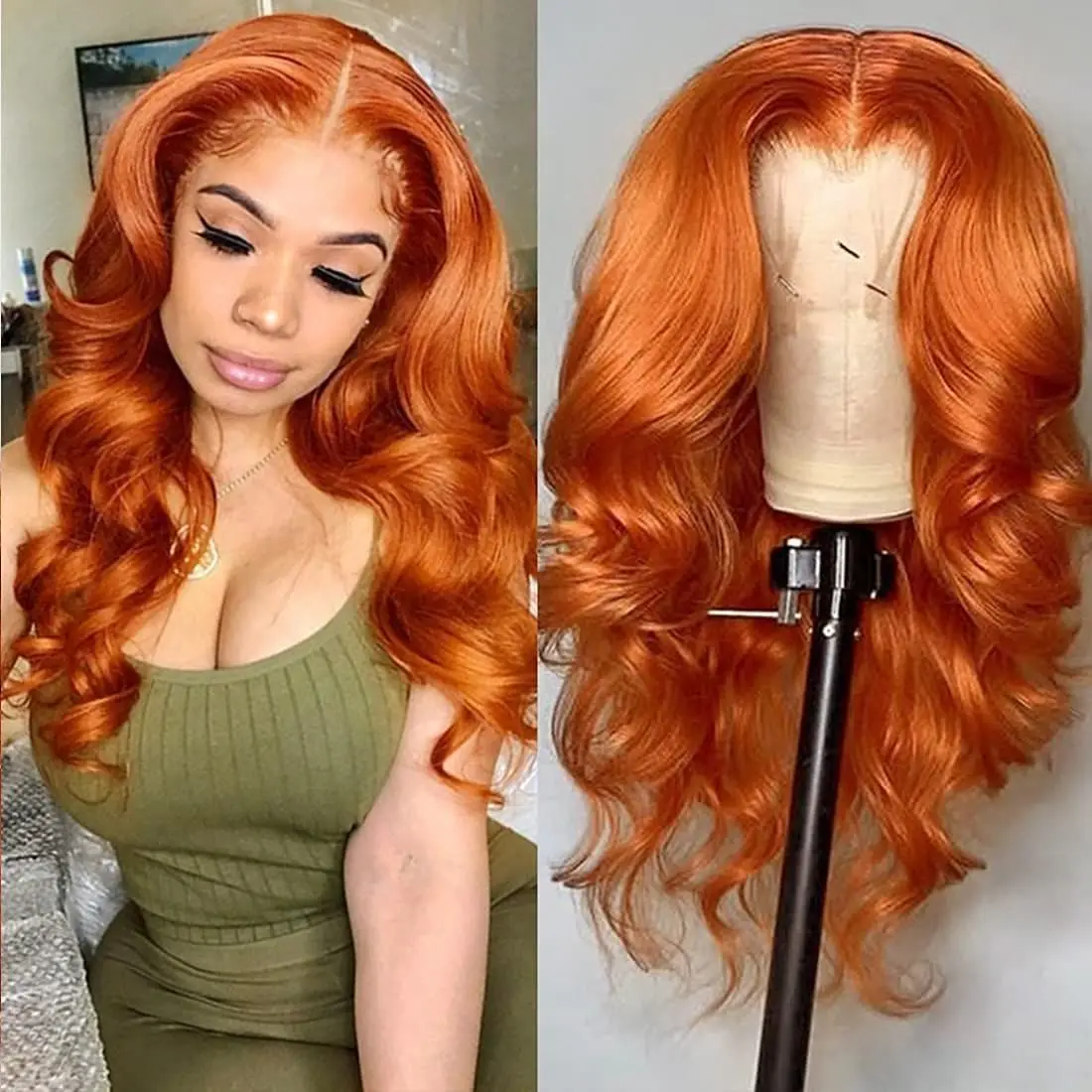 13x4 Lace Wigs Transparent Lace Wig 30 inch 200 Density Body Wave Ginger Orange 13x6 HD Lace Front Human Hair Wigs For Women