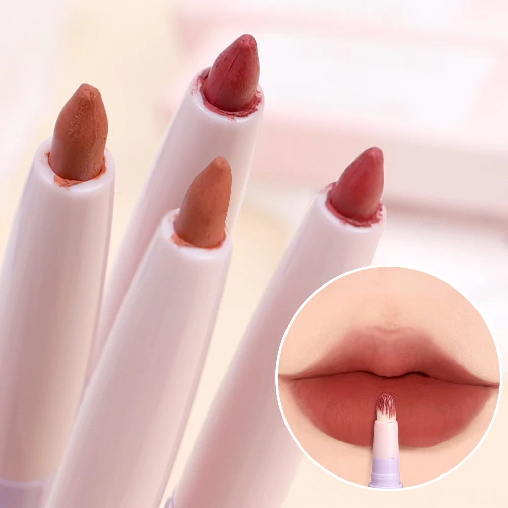 Lápiz Delineador de labios mate con doble punta, tinte de contorno rojo Sexy, lápiz labial duradero, taza antiadherente, maquillaje de labios hidratantes